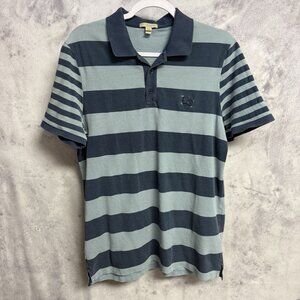 Burberry Brit Striped Collared Shirt Mens XL Blue Embroidered Short Sleeve